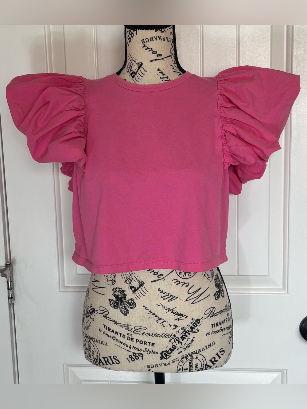 Zara Women's Sz Sm Puff Sleeve Crop Top - Pink